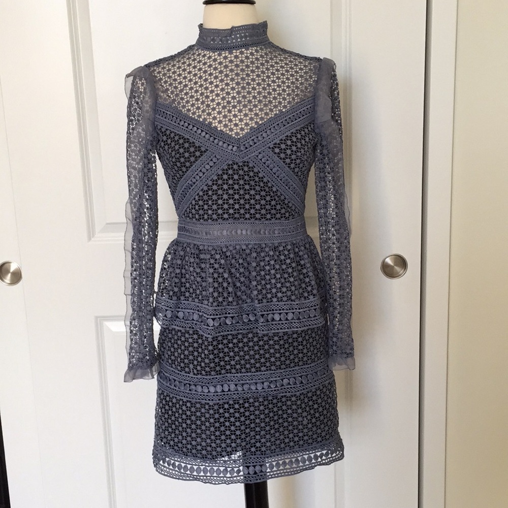 CLEARANCE! blue lace ruffle long sleeve Aqua dress